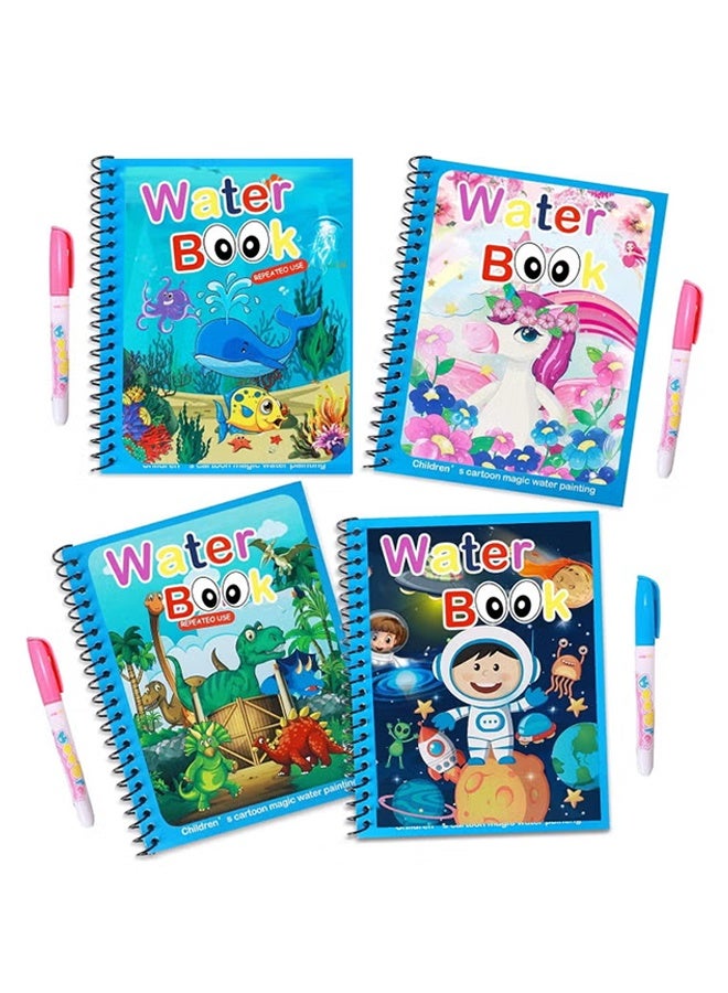 4 عبوات كتاب التلوين المائي السحري للرسوم المتحركة مع قلم مائي، كتاب التلوين المائي السحري للأطفال الصغار قابل لإعادة الاستخدام، كتاب تلوين الحيوانات الكرتونية يونيكورن قابل لإعادة الاستخدام، كتاب تلوين كرتوني للأولاد والبنات ألعاب تعليمية تعليمية تعليمية هدايا - Image 1